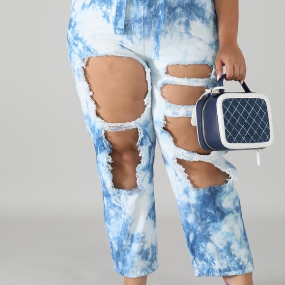 Tie-Dye Distressed Denim Jumpsuit - Picture 4 of 5